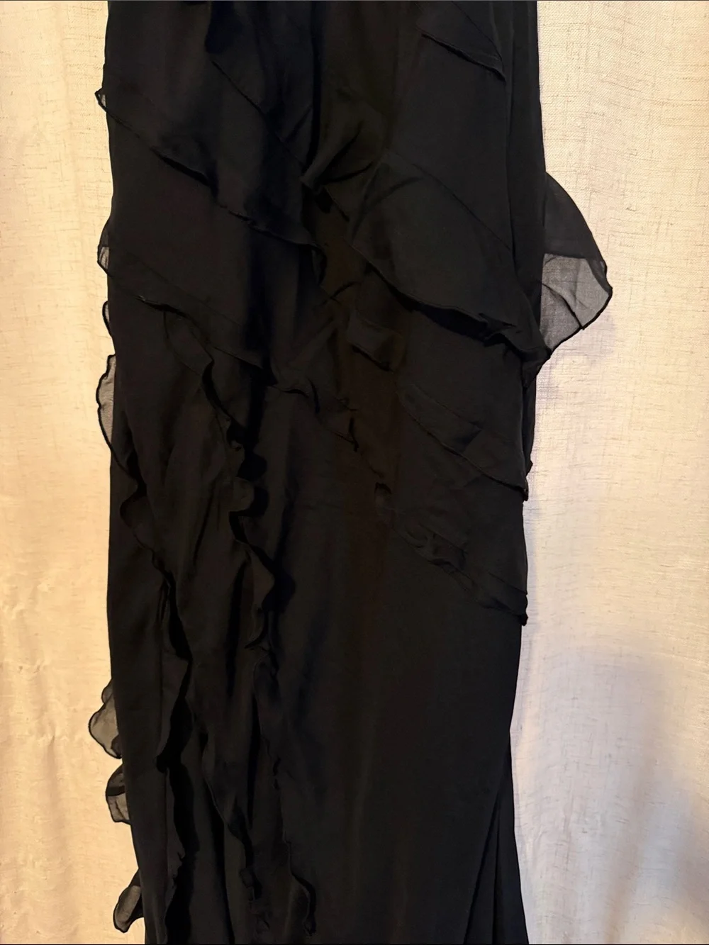 Abercrombie & Fitch Black Ruffle-Trim Maxi Slip Dress
